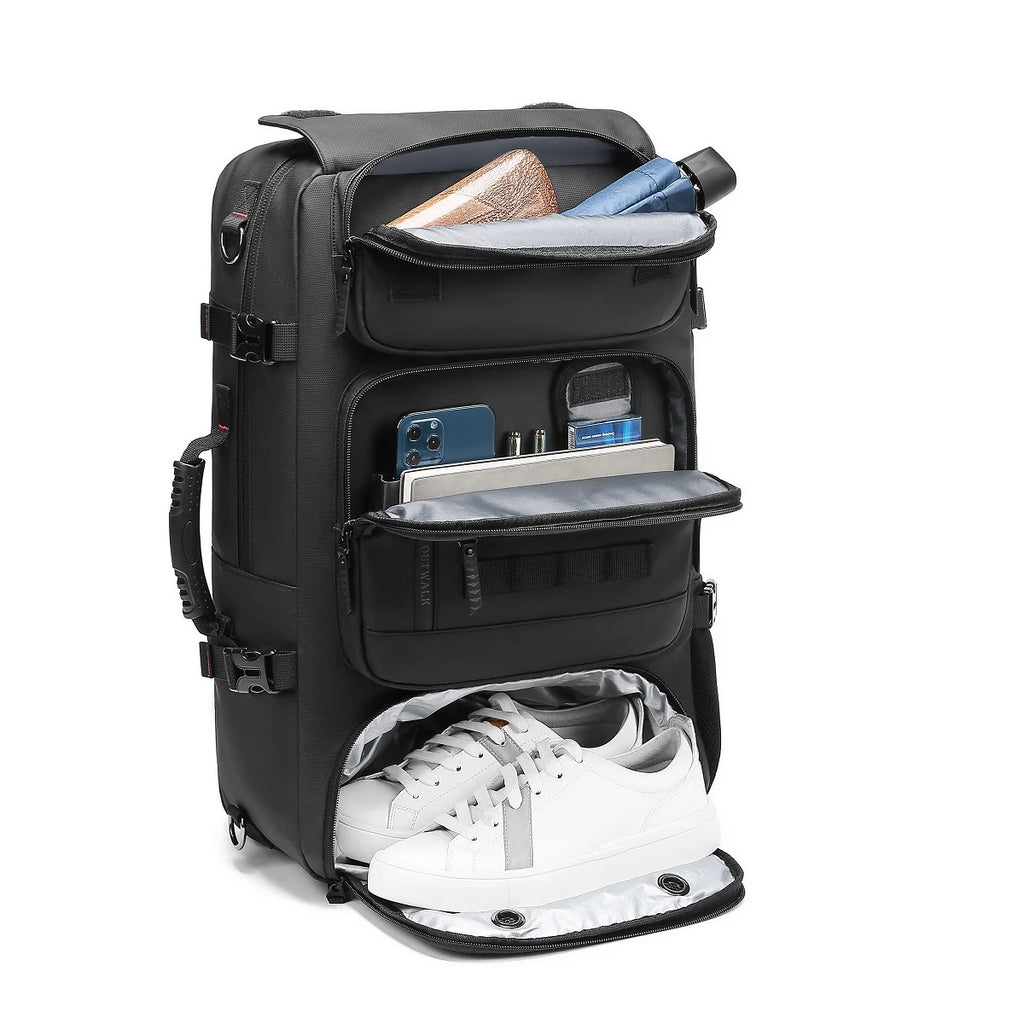 Men's Waterproof 50L Travel Laptop Backpack with Shoe Bag & USB