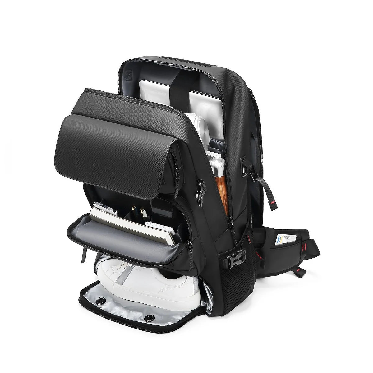 Men's Waterproof 50L Travel Laptop Backpack with Shoe Bag & USB